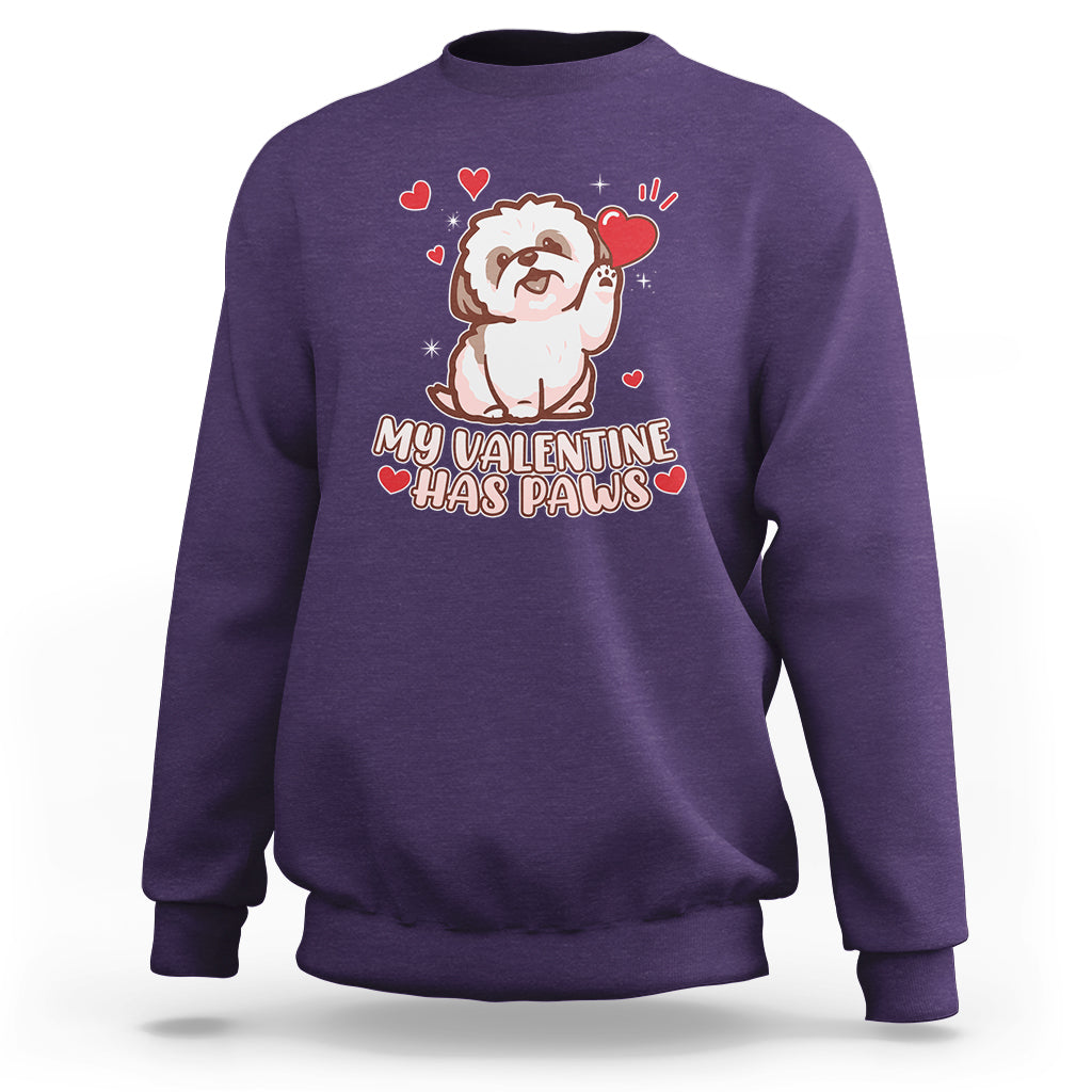 Happy Valentine's Day, Cute Shih-tzu Puppy Smiling My Valentine Has Paws Sweatshirt - Wonder Print Shop