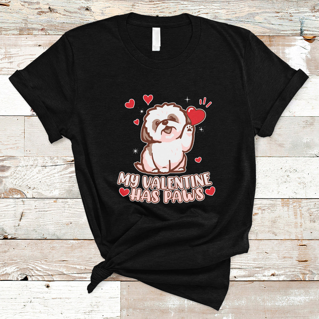 Happy Valentine's Day, Cute Shih-tzu Puppy Smiling My Valentine Has Paws T Shirt - Wonder Print Shop