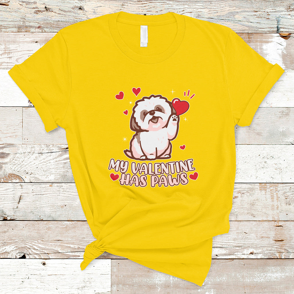 Happy Valentine's Day, Cute Shih-tzu Puppy Smiling My Valentine Has Paws T Shirt - Wonder Print Shop