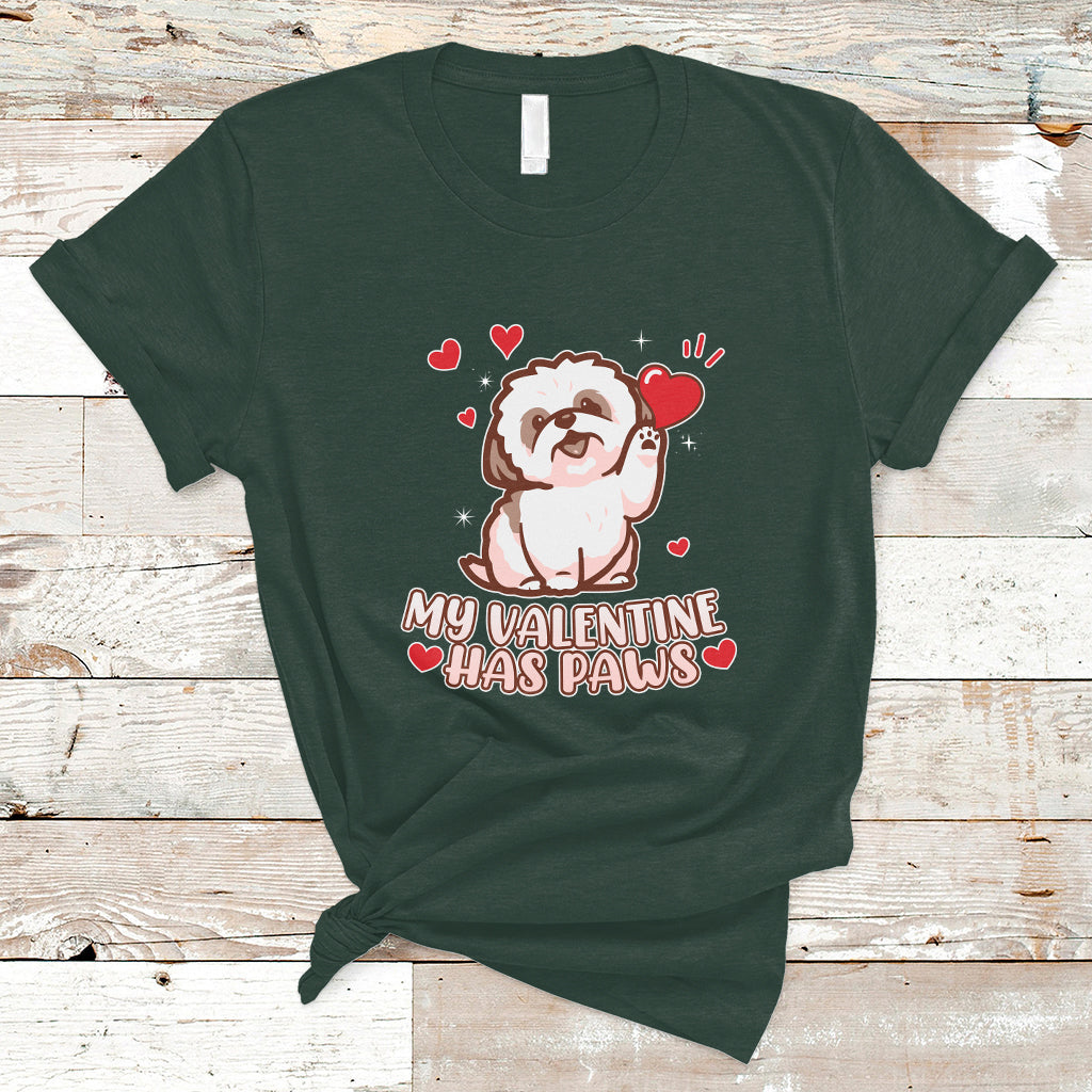 Happy Valentine's Day, Cute Shih-tzu Puppy Smiling My Valentine Has Paws T Shirt - Wonder Print Shop