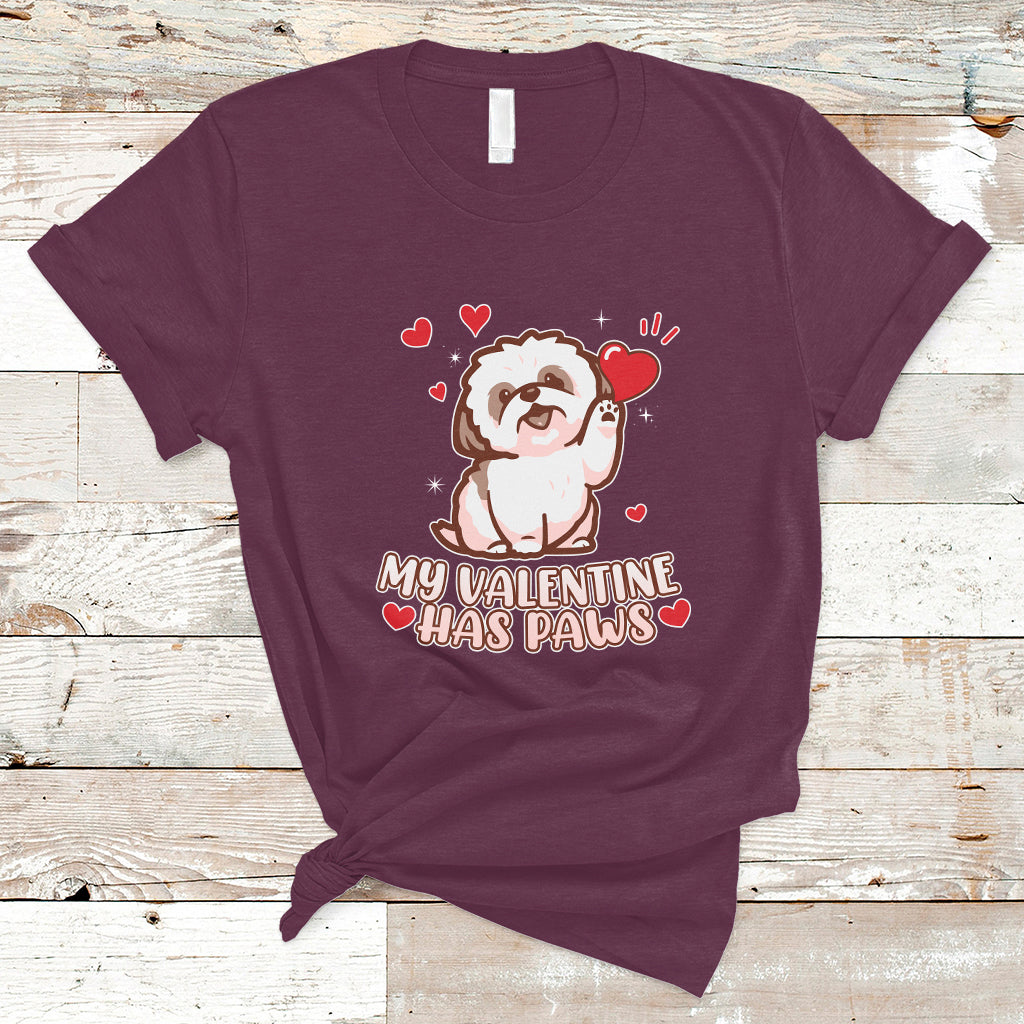Happy Valentine's Day, Cute Shih-tzu Puppy Smiling My Valentine Has Paws T Shirt - Wonder Print Shop