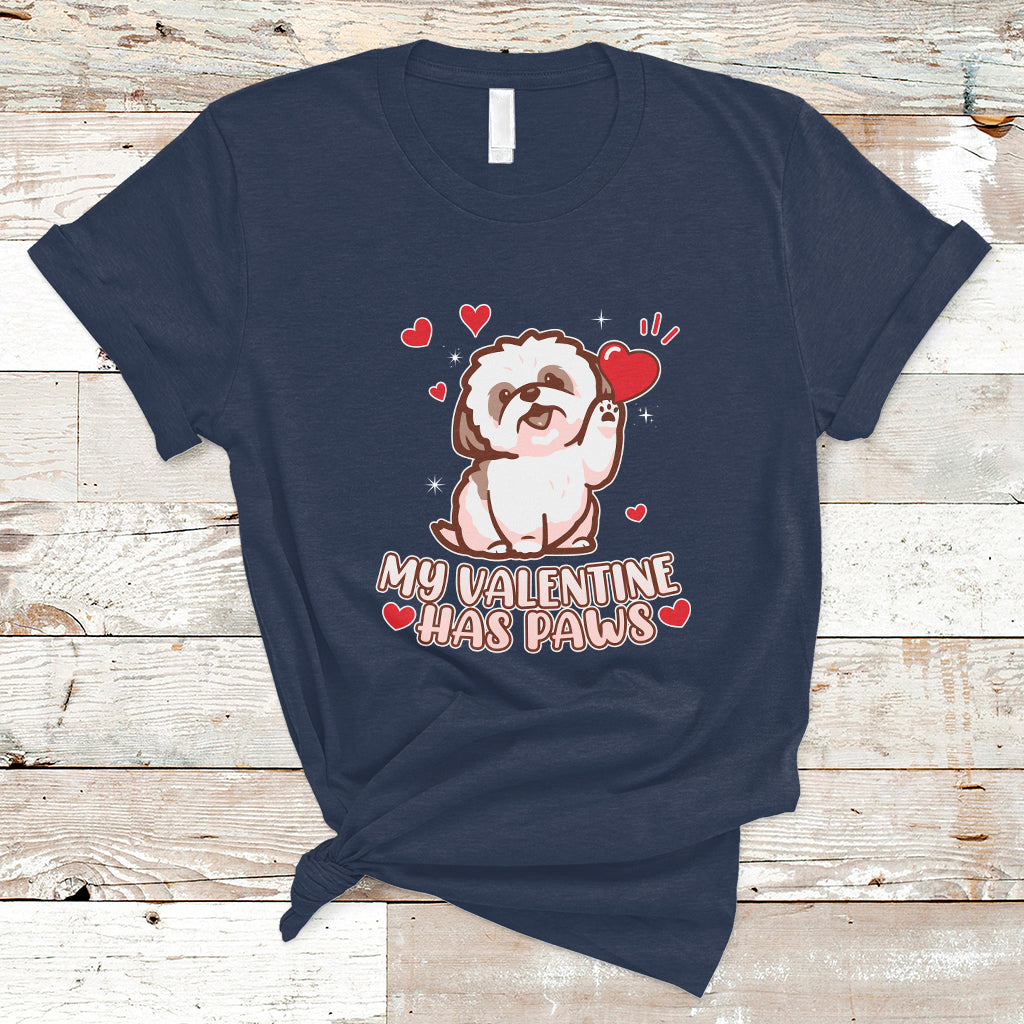 Happy Valentine's Day, Cute Shih-tzu Puppy Smiling My Valentine Has Paws T Shirt - Wonder Print Shop