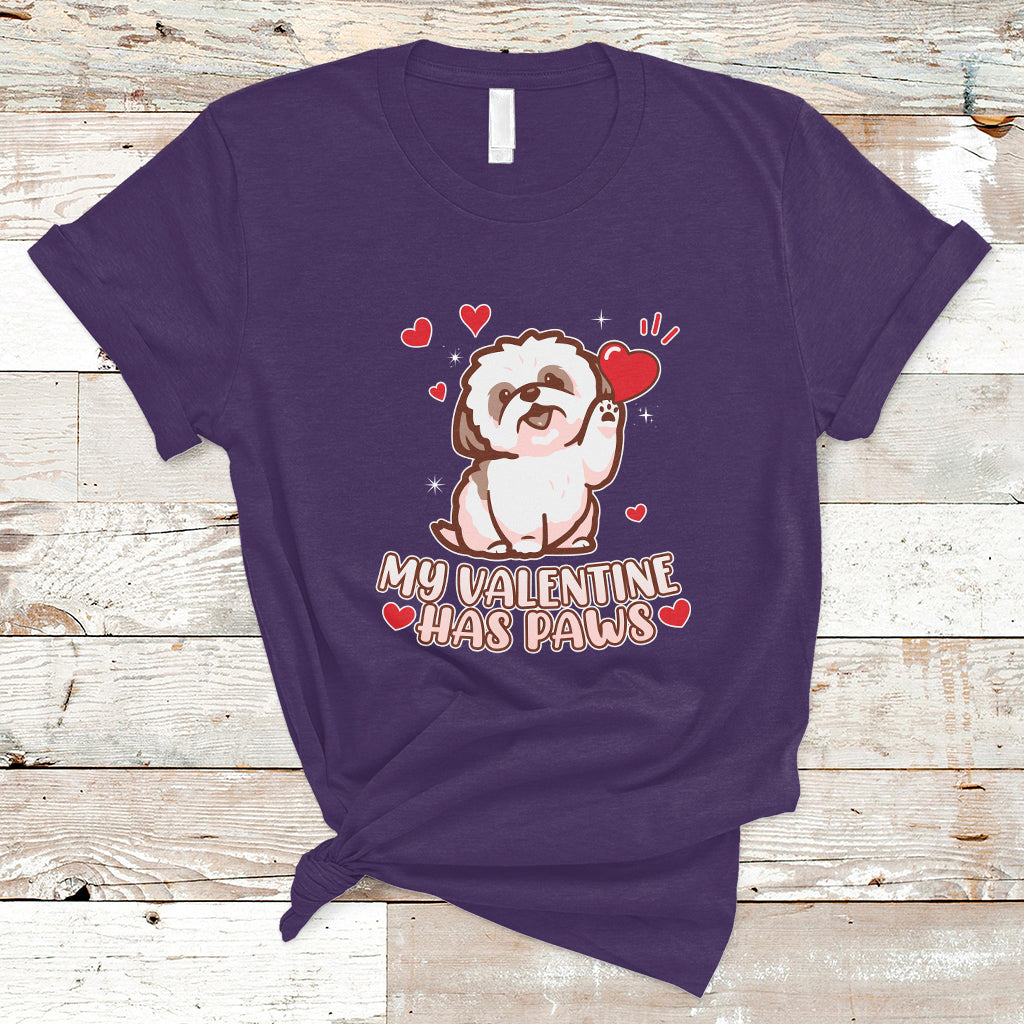 Happy Valentine's Day, Cute Shih-tzu Puppy Smiling My Valentine Has Paws T Shirt - Wonder Print Shop