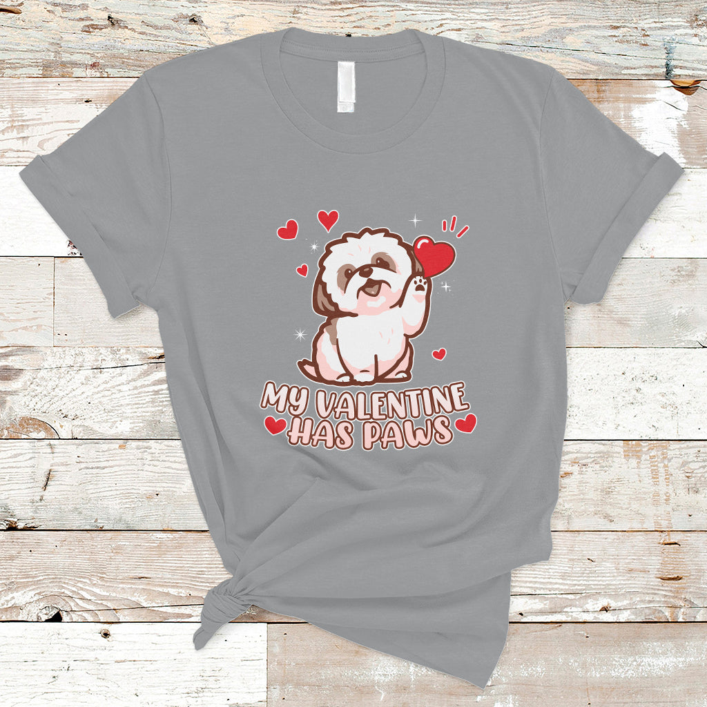 Happy Valentine's Day, Cute Shih-tzu Puppy Smiling My Valentine Has Paws T Shirt - Wonder Print Shop
