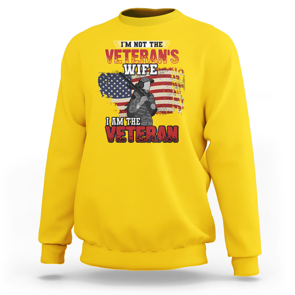 Daisy yellow women's sweatshirt with Veteran graphic and American flag, crewneck long sleeves