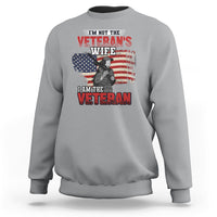 Sport gray women's sweatshirt with Veteran graphic and American flag, crewneck long sleeves