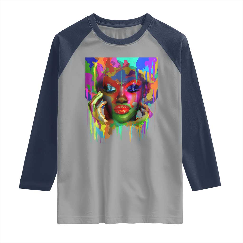 Afro Woman Graphic Raglan Shirt African Pride Color Painted