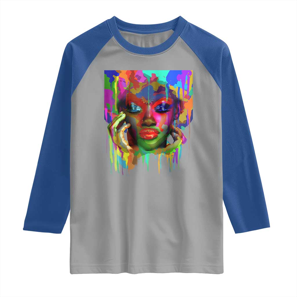 Afro Woman Graphic Raglan Shirt African Pride Color Painted
