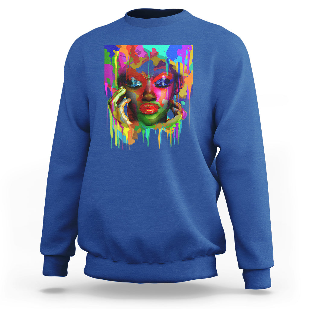 Cool African Woman Afro Color Painted Face Sweatshirt - Wonder Print Shop