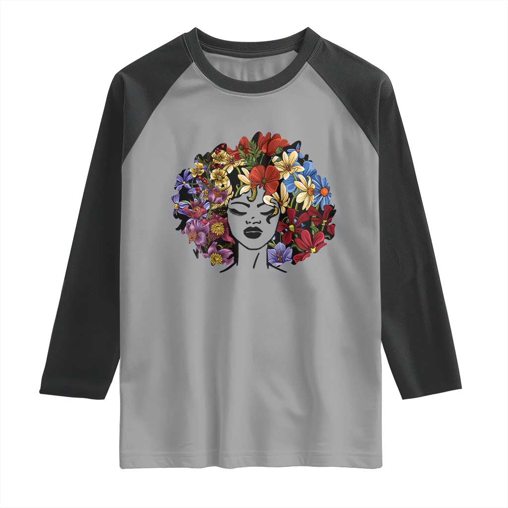 Black History Raglan Shirt For Women Afro Flower Hair Juneteenth