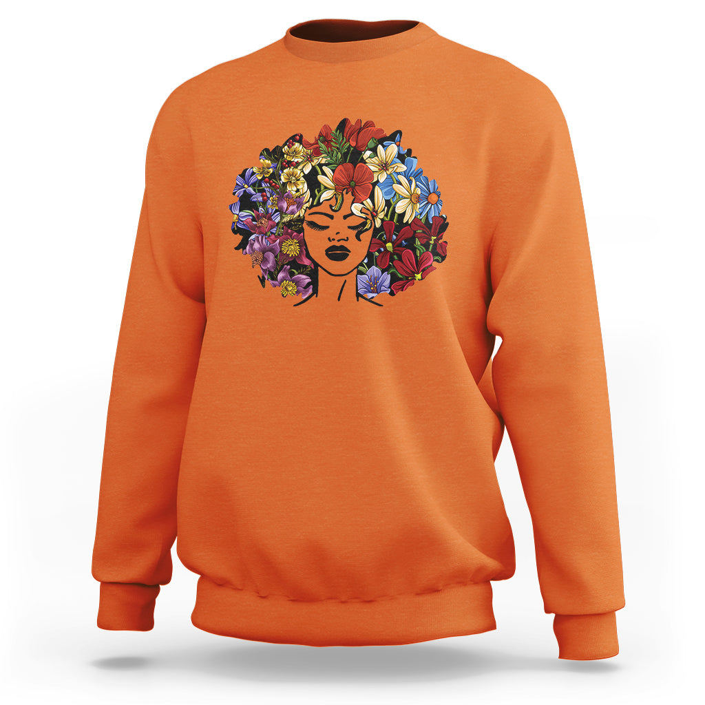 Black History Themed Sweatshirt For Women Afro Flower Hair Juneteenth - Wonder Print Shop