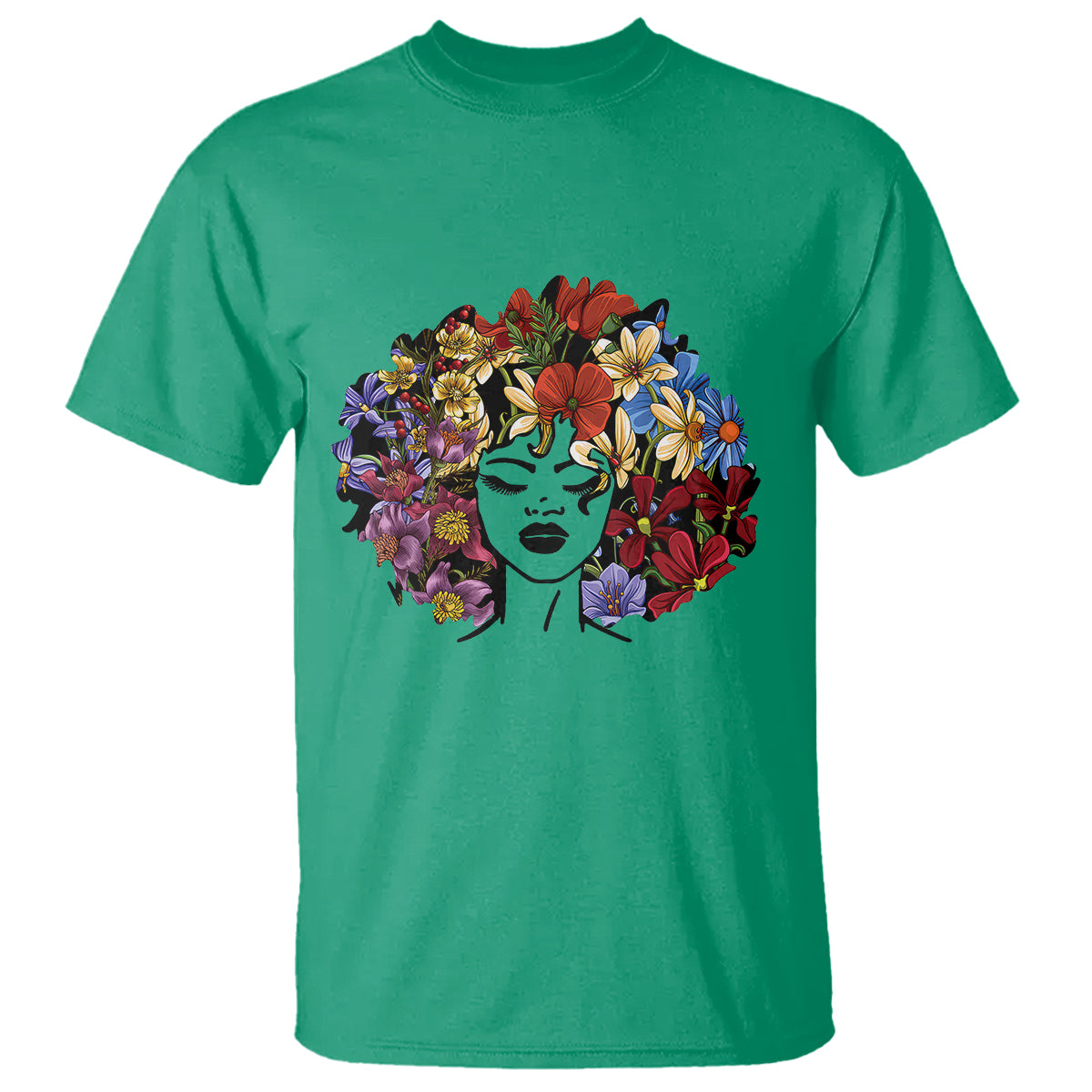 Black History Themed T Shirt For Women Afro Flower Hair Juneteenth - Wonder Print Shop