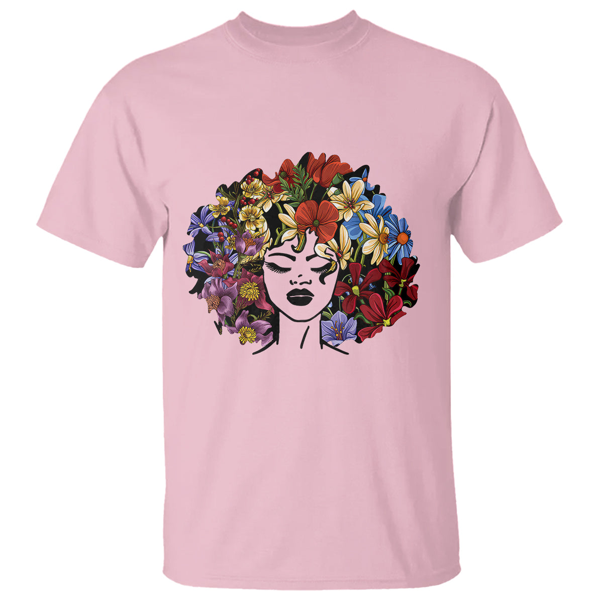Black History Themed T Shirt For Women Afro Flower Hair Juneteenth - Wonder Print Shop