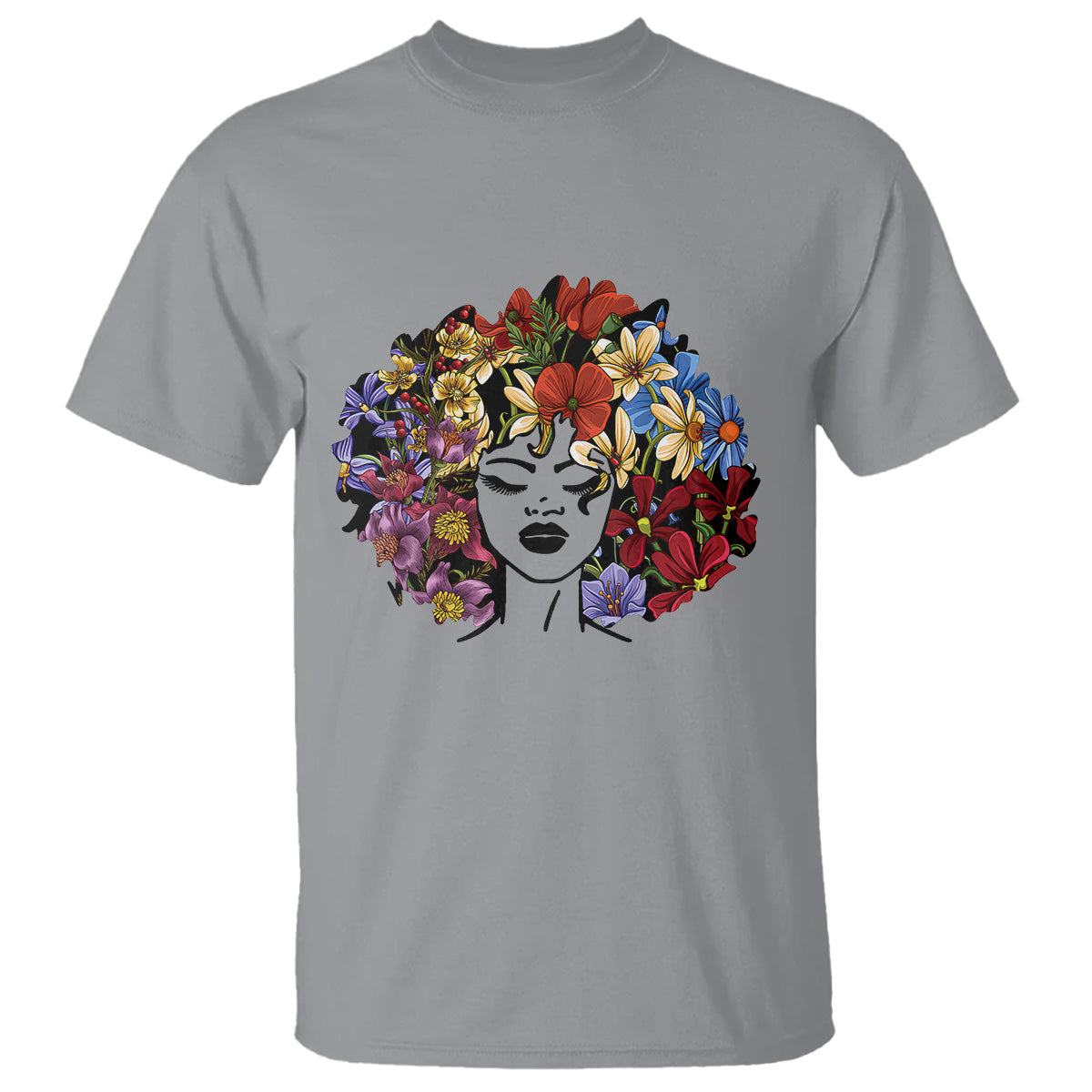 Black History Themed T Shirt For Women Afro Flower Hair Juneteenth - Wonder Print Shop
