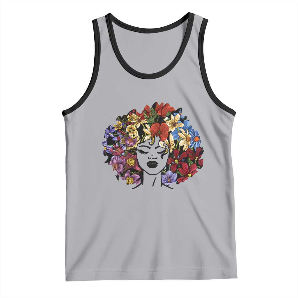 Black History Tank Top For Women Afro Flower Hair Juneteenth