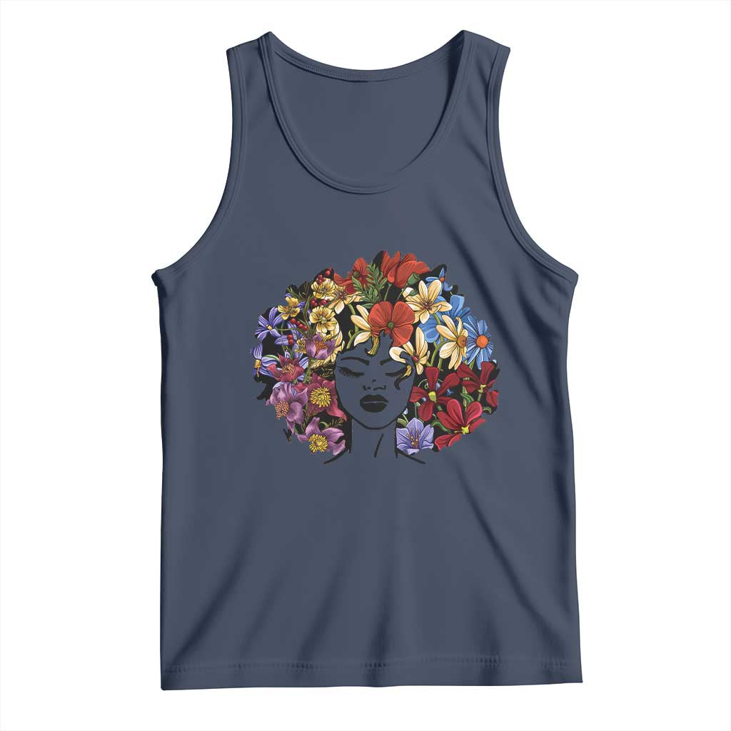 Black History Tank Top For Women Afro Flower Hair Juneteenth
