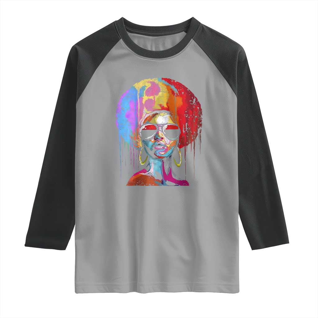 Afro Woman Raglan Shirt Black Queen Melanin Dripping Juneteenth