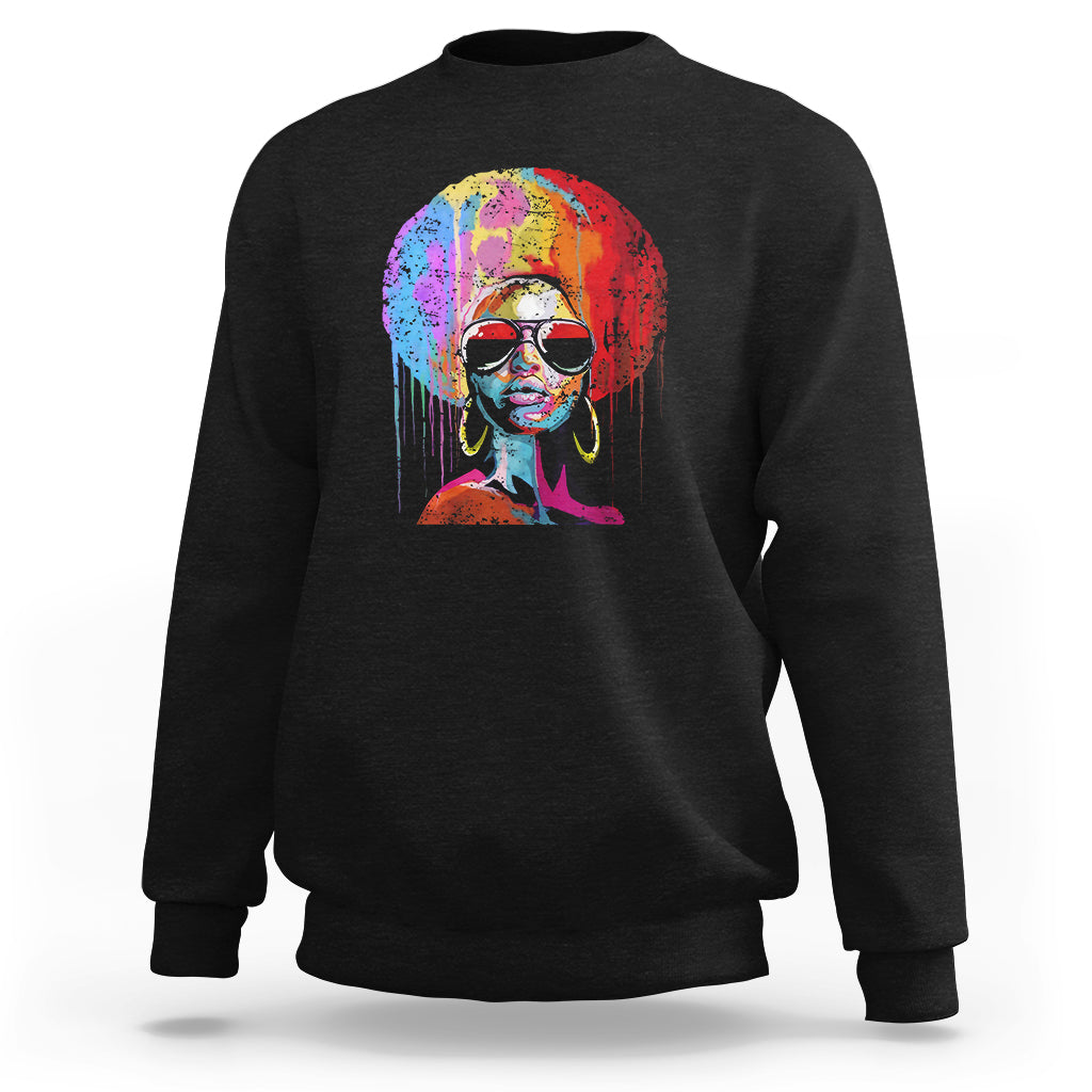 Womens Black Queen Afro Melanin Dripping Juneteenth Sweatshirt - Wonder Print Shop