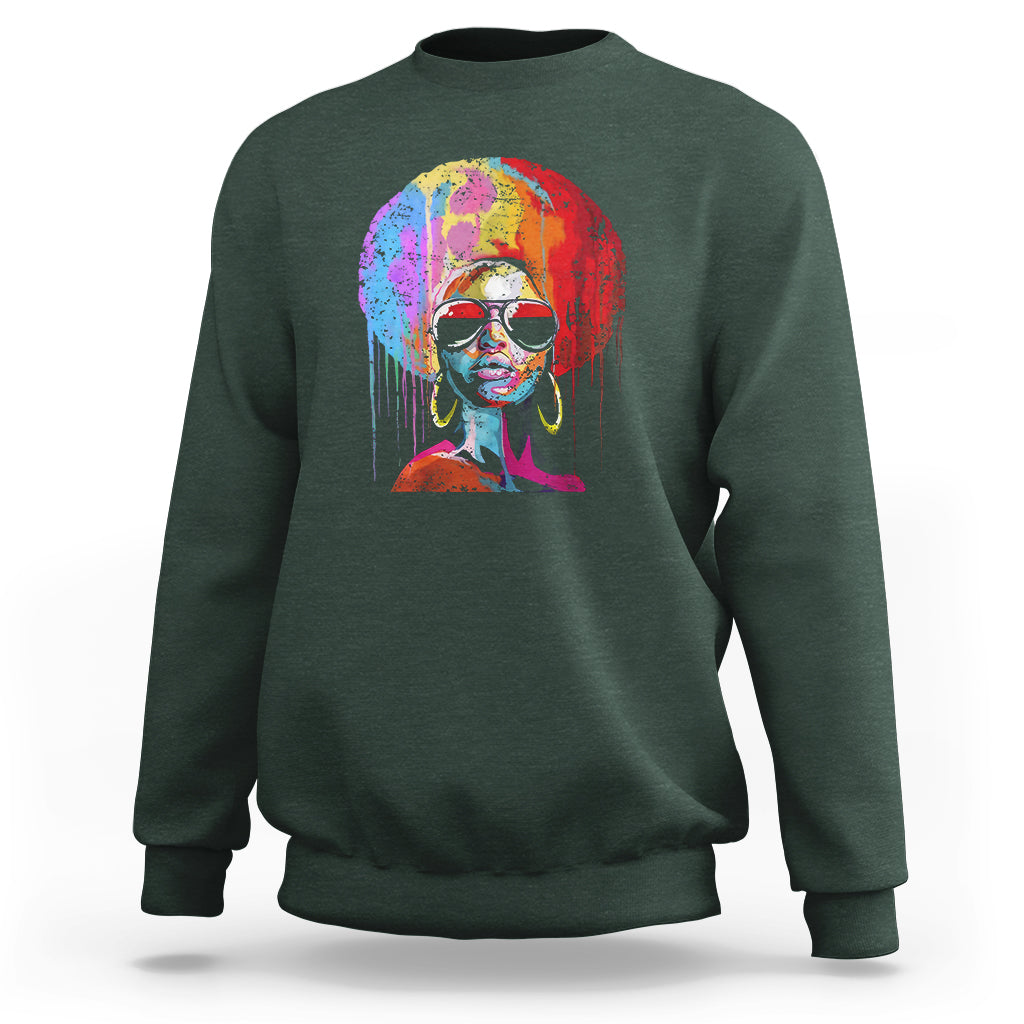 Womens Black Queen Afro Melanin Dripping Juneteenth Sweatshirt - Wonder Print Shop