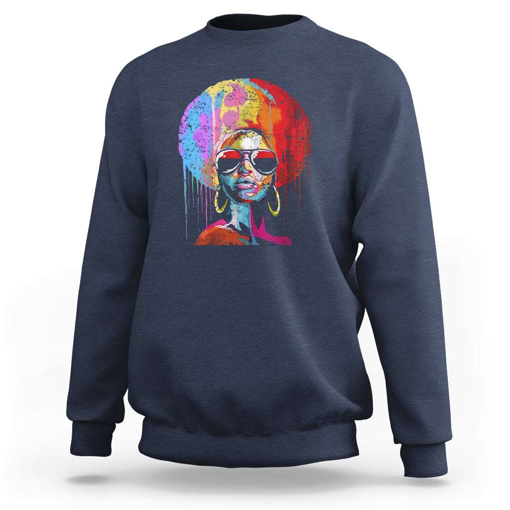 Womens Black Queen Afro Melanin Dripping Juneteenth Sweatshirt - Wonder Print Shop