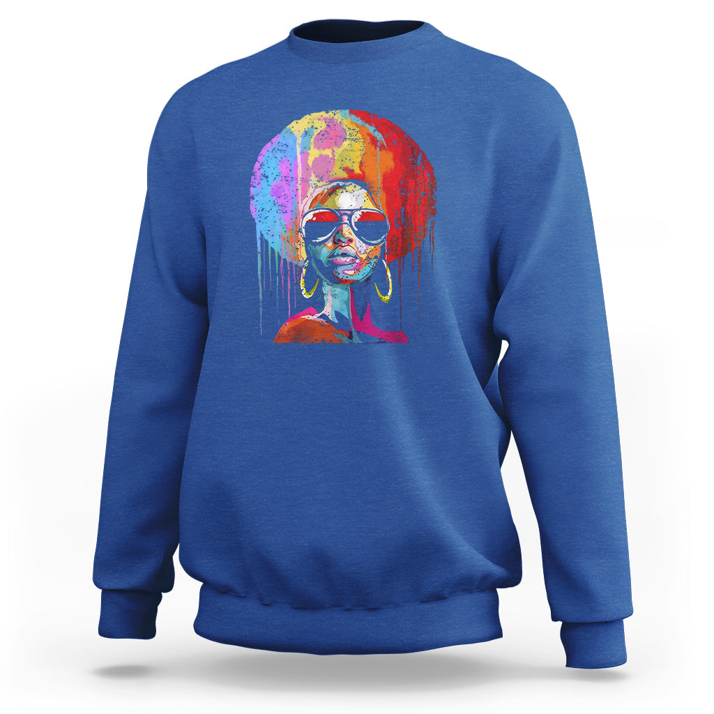 Womens Black Queen Afro Melanin Dripping Juneteenth Sweatshirt - Wonder Print Shop