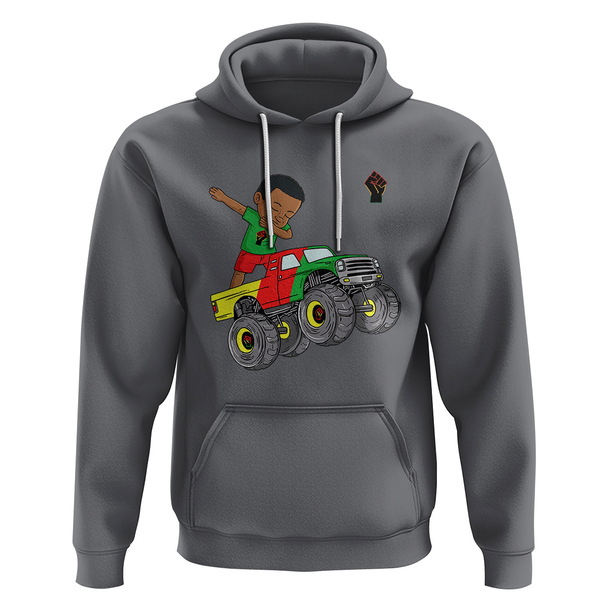 Funny Black History Hoodie African Kids Dabbing Black King In Monster Truck - Wonder Print Shop