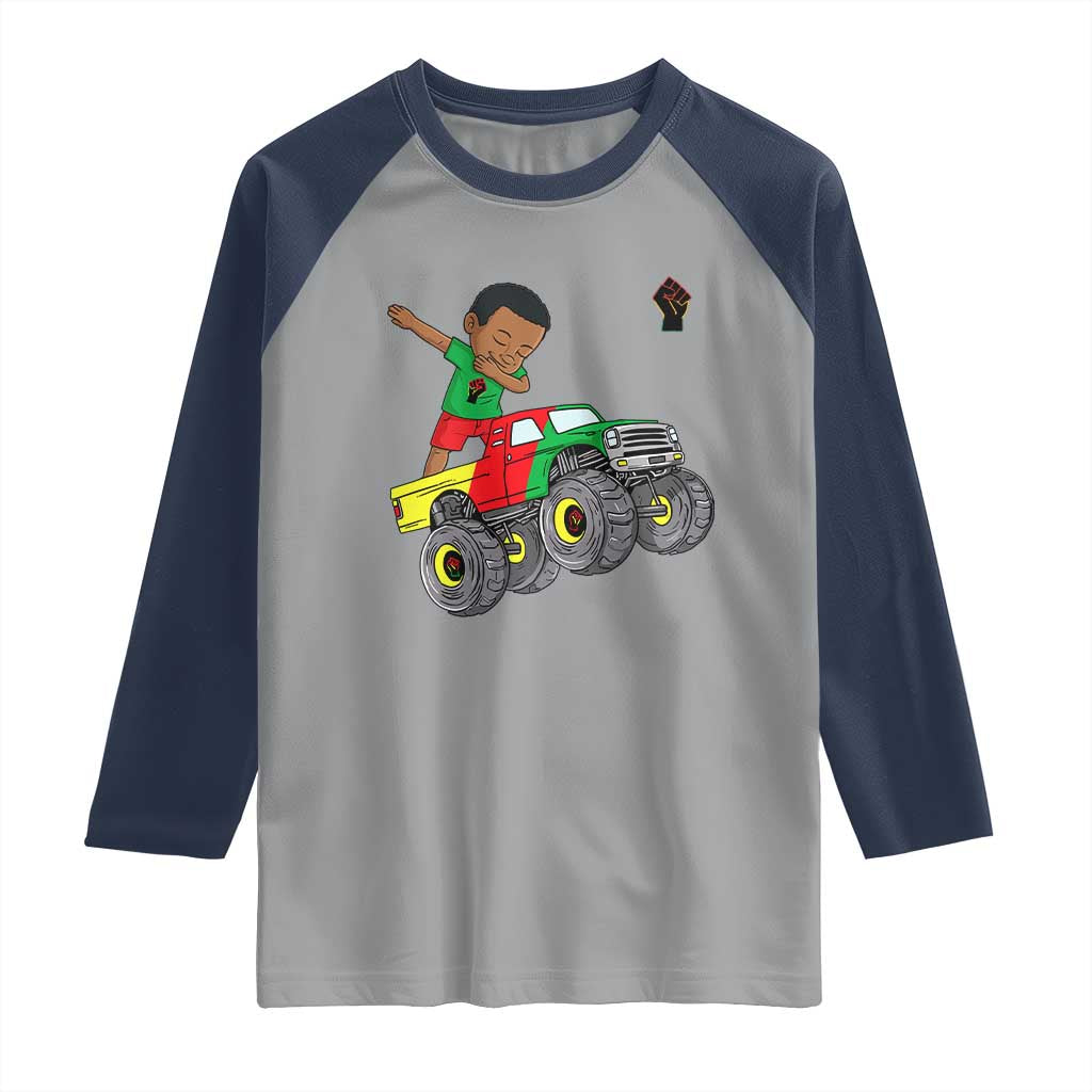 Funny Black History Raglan Shirt African Kids Dabbing Black King In Monster Truck