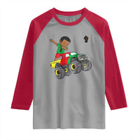 Funny Black History Raglan Shirt African Kids Dabbing Black King In Monster Truck