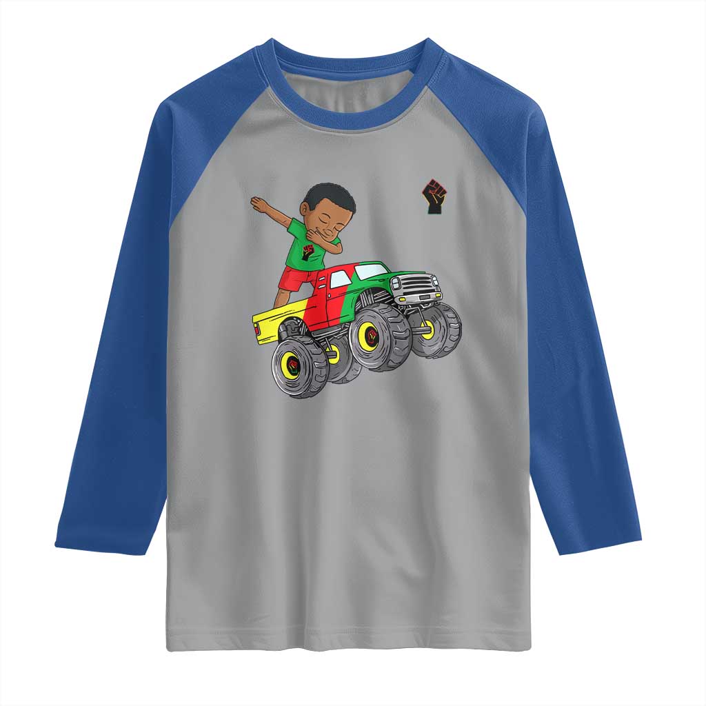 Funny Black History Raglan Shirt African Kids Dabbing Black King In Monster Truck