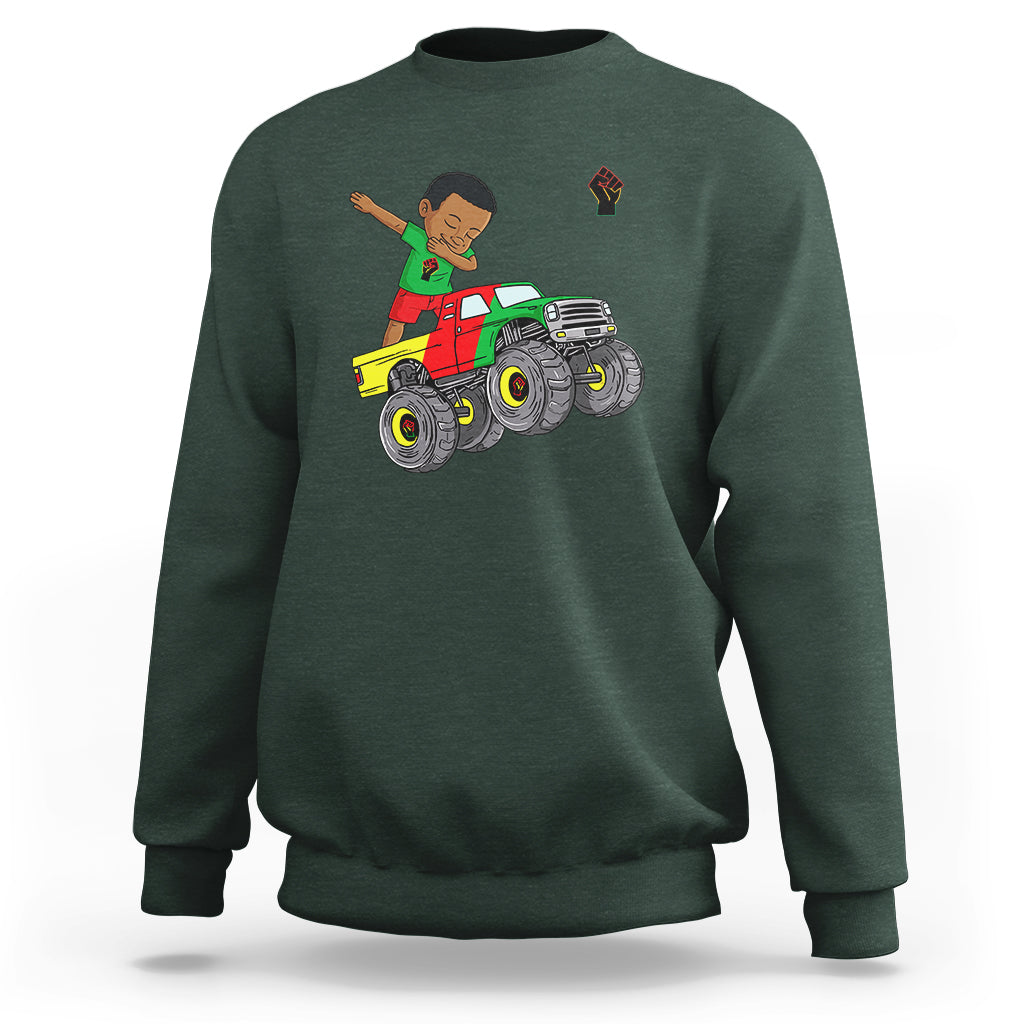 Funny Black History Sweatshirt African Kids Dabbing Black King In Monster Truck - Wonder Print Shop