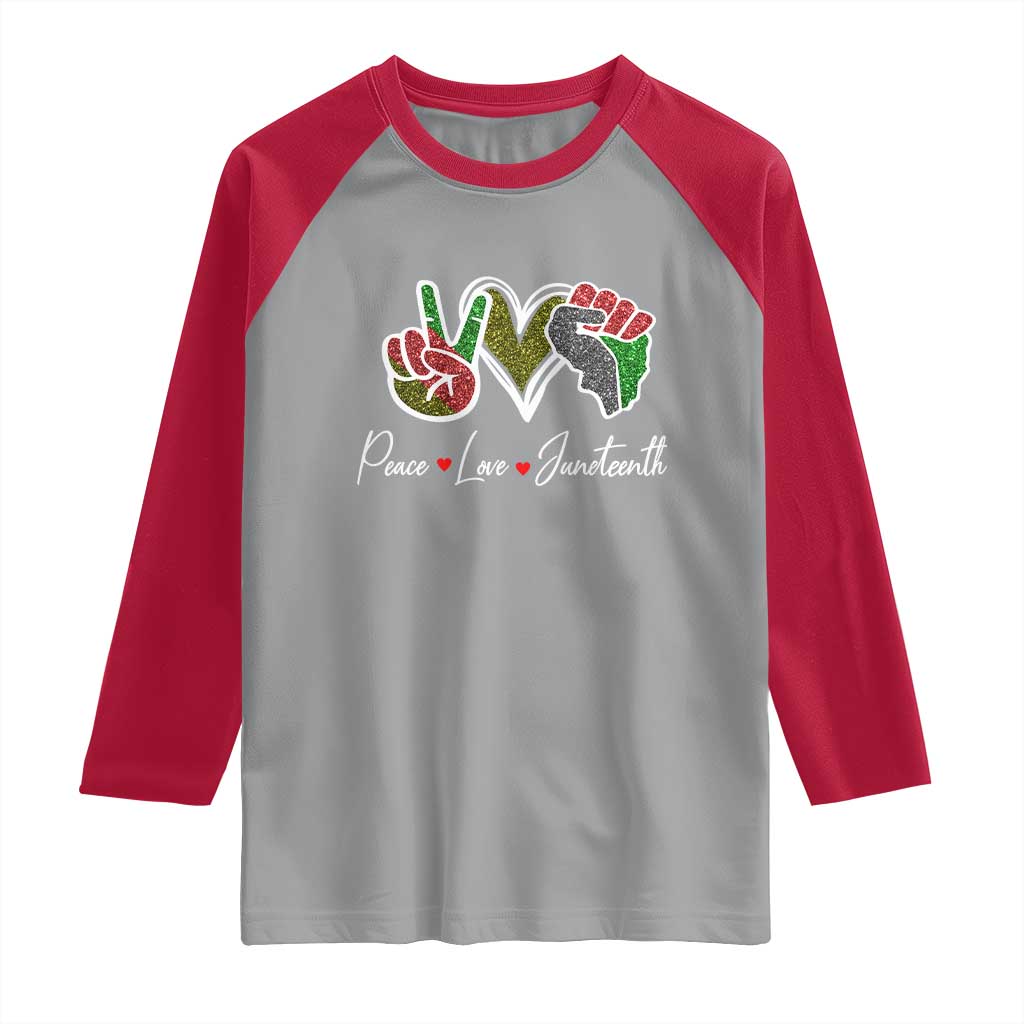 Peace Love Juneteenth Raglan Shirt Black Freedom