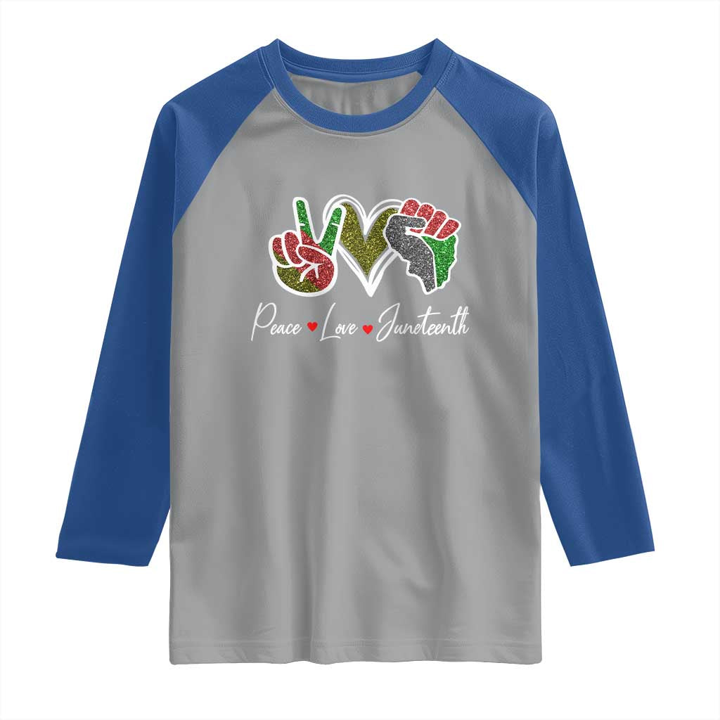 Peace Love Juneteenth Raglan Shirt Black Freedom