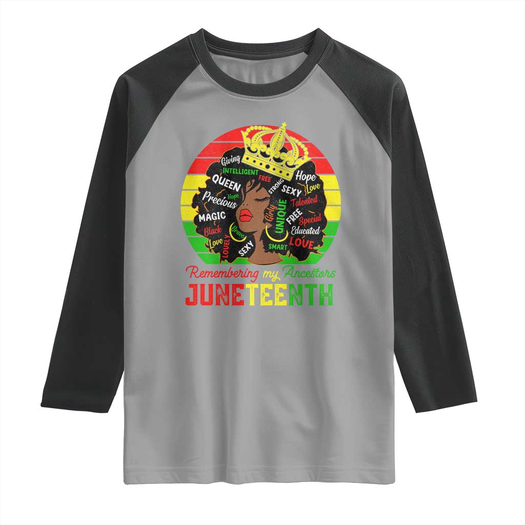 Black Women Raglan Shirt Remembering My Ancestors Juneteenth Celebrate