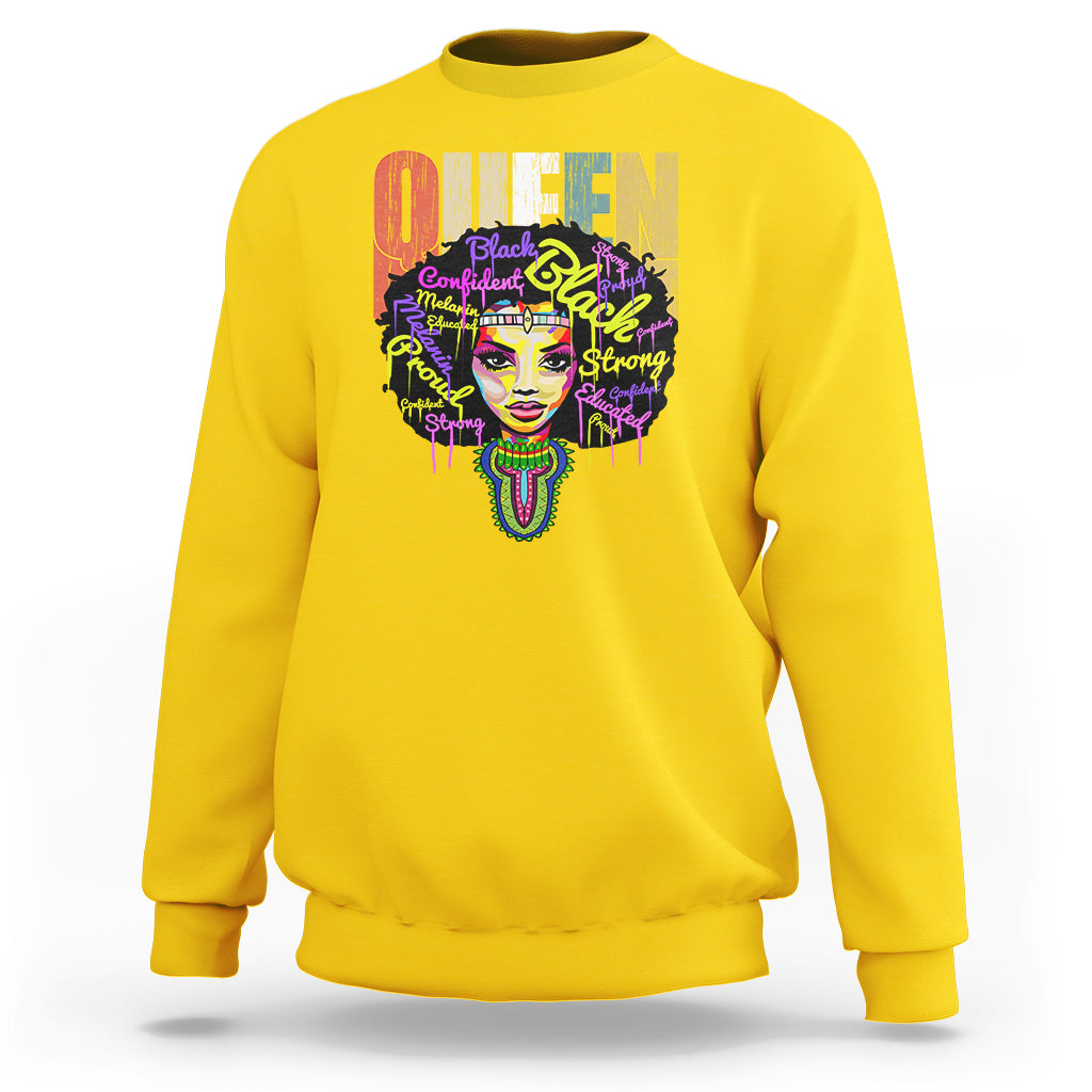 Black Queen Sweatshirt Proud Melanin Strong Educated Retro Vintage - Wonder Print Shop