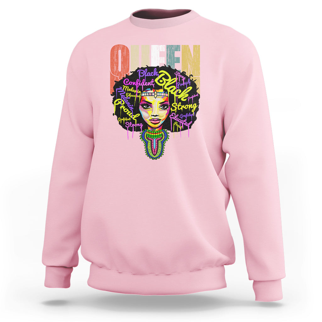 Black Queen Sweatshirt Proud Melanin Strong Educated Retro Vintage - Wonder Print Shop