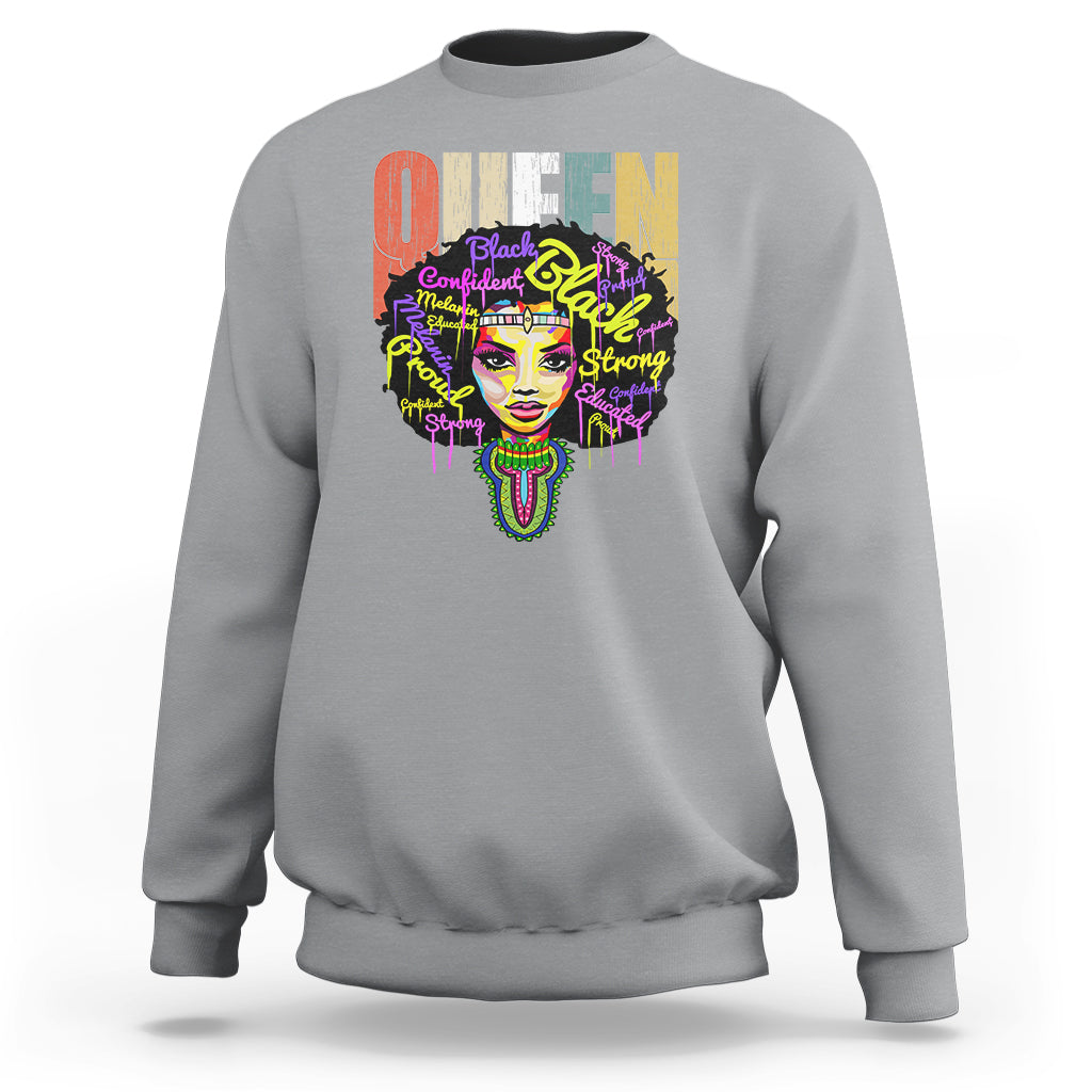 Black Queen Sweatshirt Proud Melanin Strong Educated Retro Vintage - Wonder Print Shop