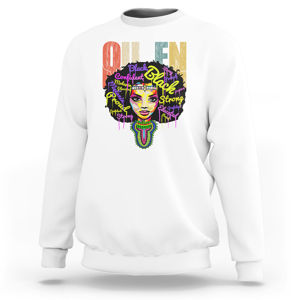 Black Queen Sweatshirt Proud Melanin Strong Educated Retro Vintage - Wonder Print Shop