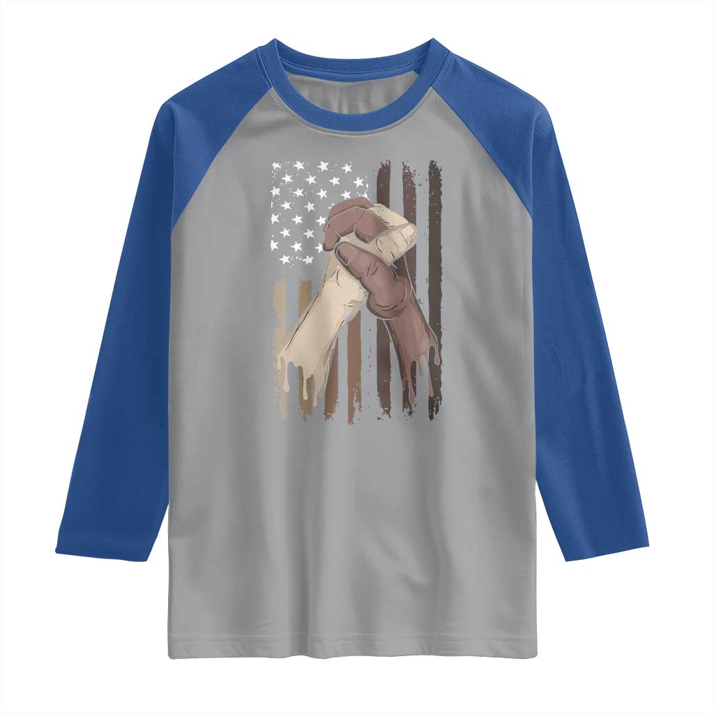 Black American Raglan Shirt US Flag Holding Hands