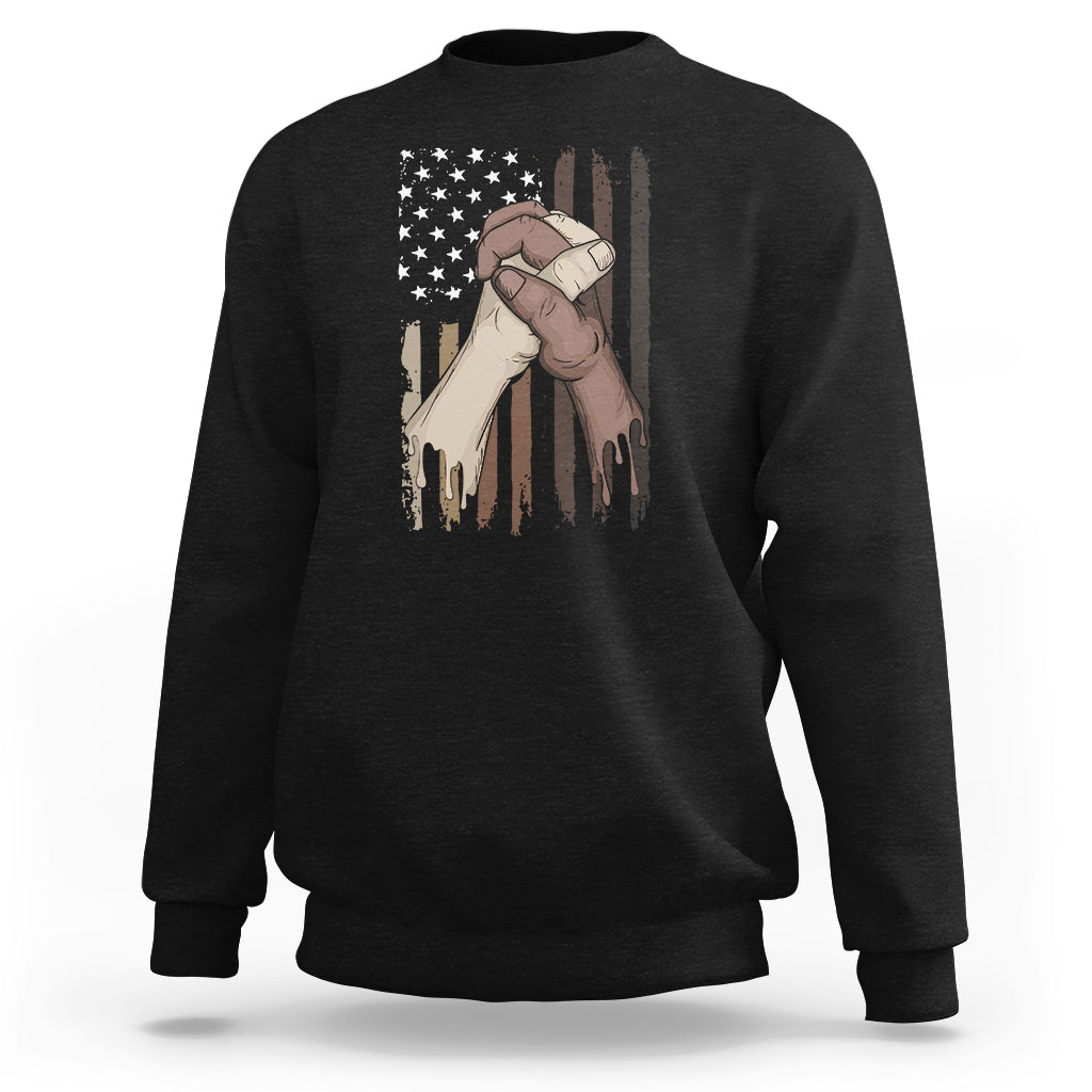 US Flag with Black & American Hands BLM Sweatshirt - Wonder Print Shop