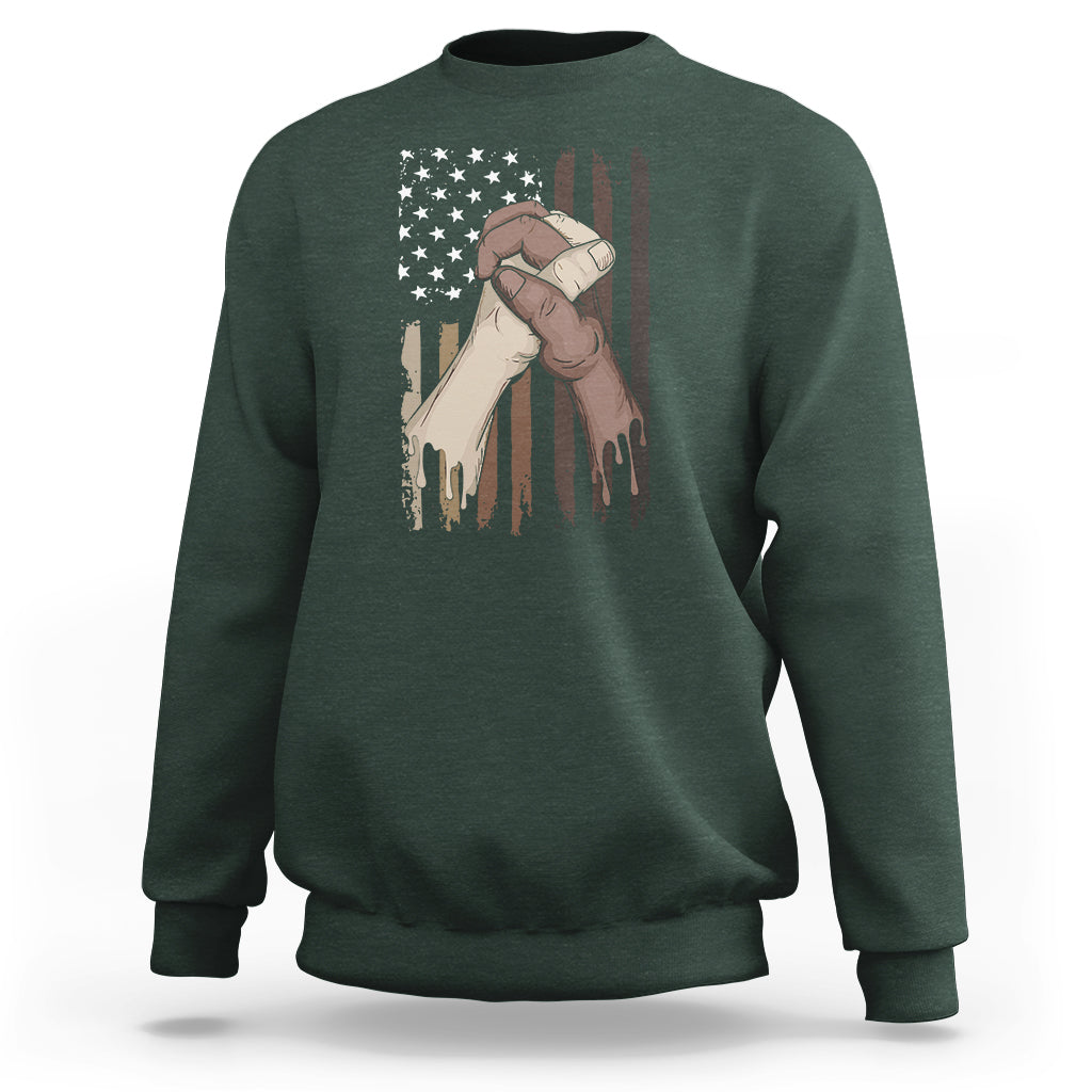 US Flag with Black & American Hands BLM Sweatshirt - Wonder Print Shop