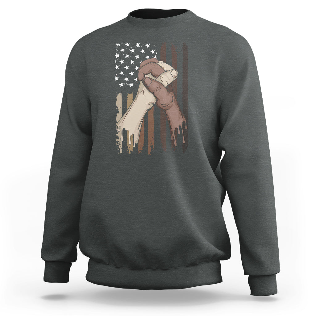 US Flag with Black & American Hands BLM Sweatshirt - Wonder Print Shop
