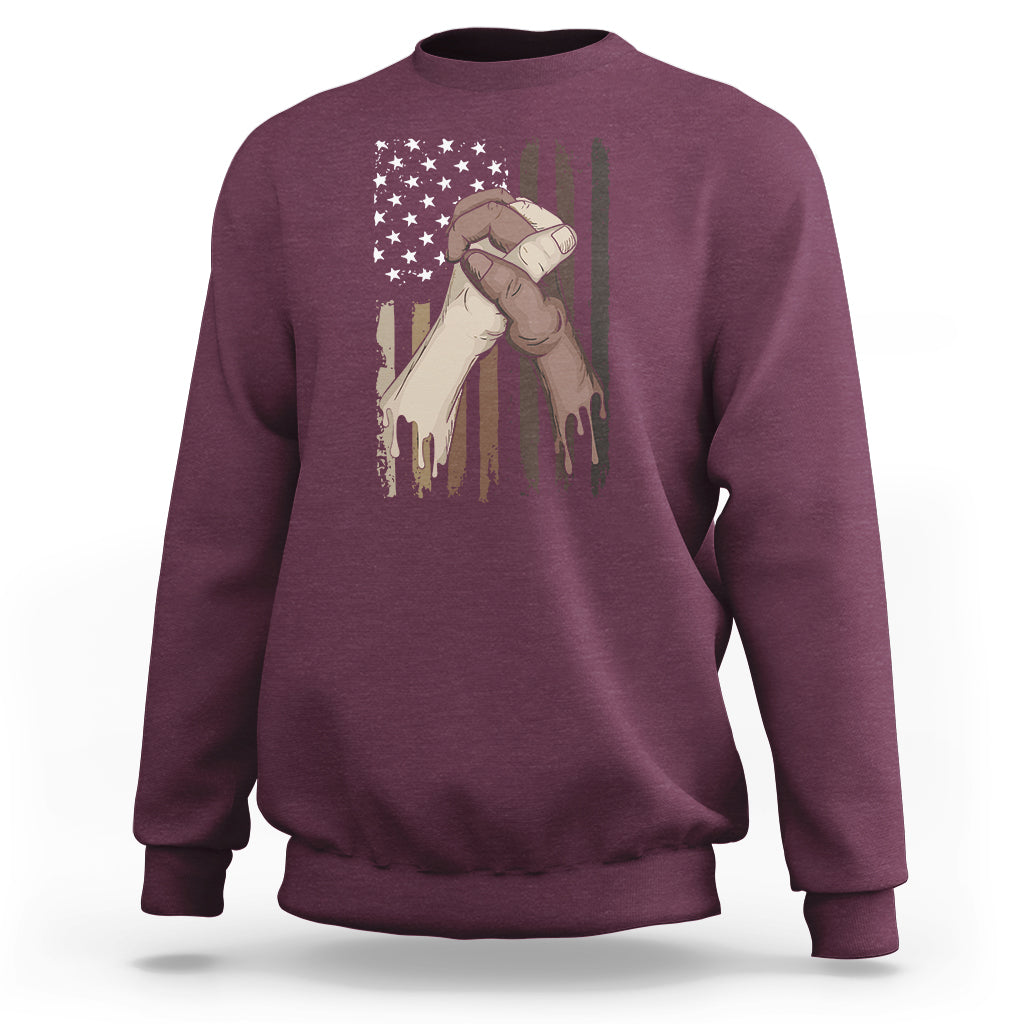 US Flag with Black & American Hands BLM Sweatshirt - Wonder Print Shop