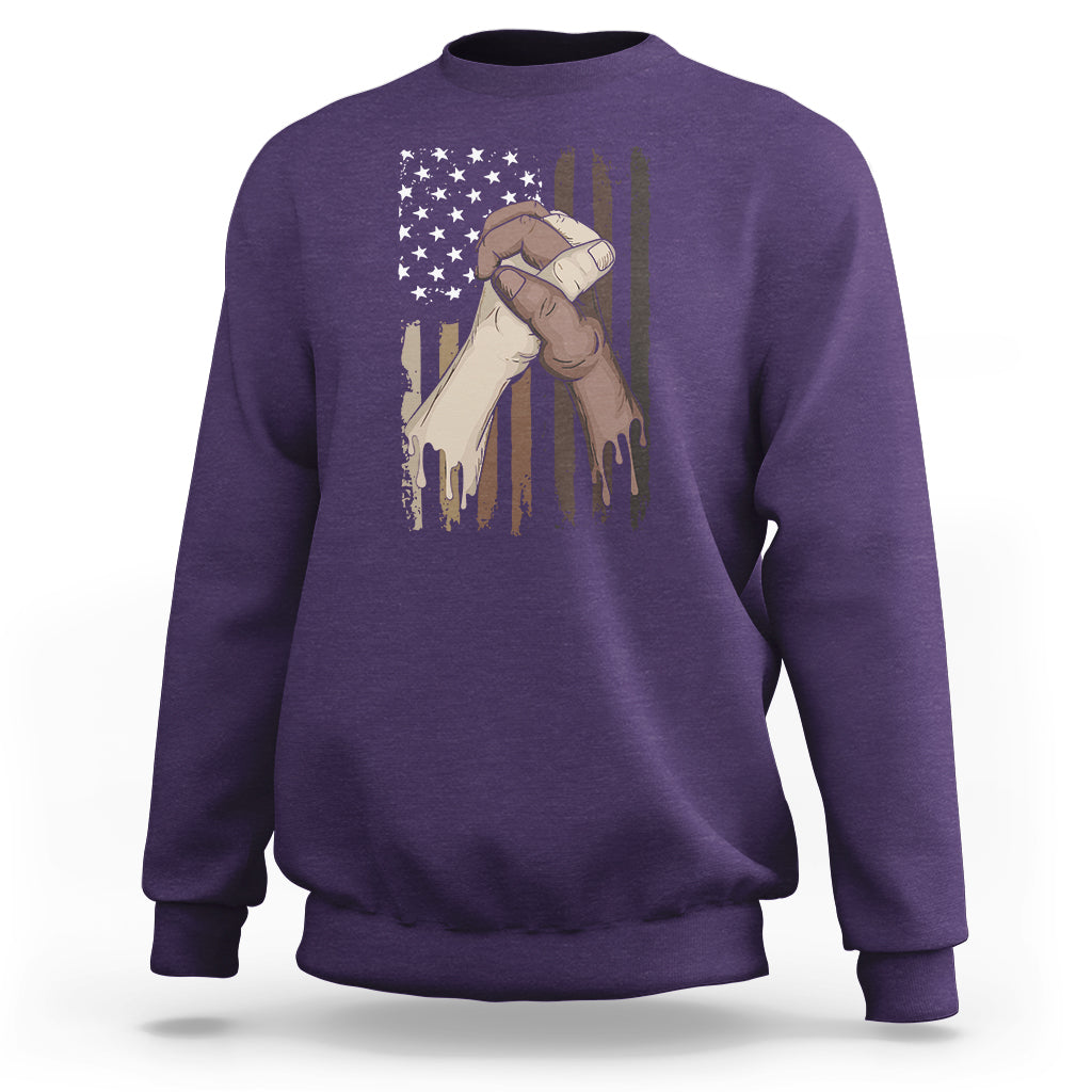 US Flag with Black & American Hands BLM Sweatshirt - Wonder Print Shop