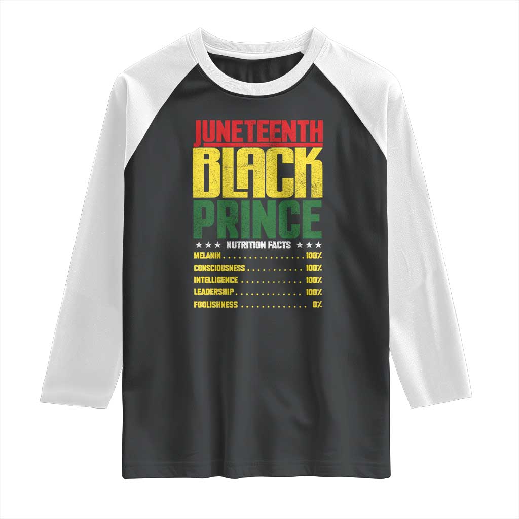 Juneteenth Black Prince Nutrition Facts Raglan Shirt