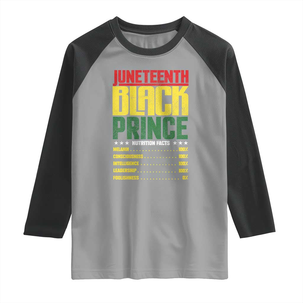 Juneteenth Black Prince Nutrition Facts Raglan Shirt
