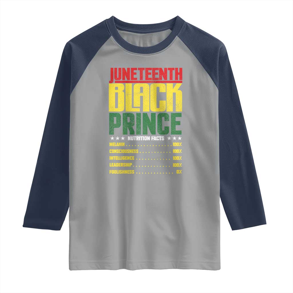 Juneteenth Black Prince Nutrition Facts Raglan Shirt