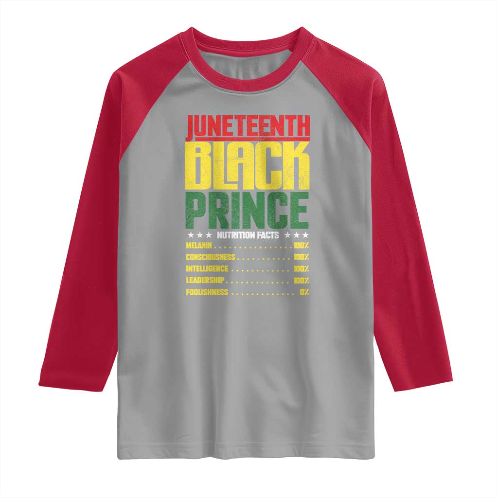 Juneteenth Black Prince Nutrition Facts Raglan Shirt