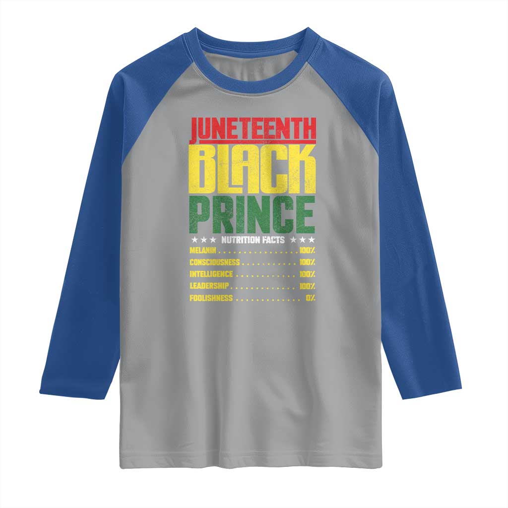 Juneteenth Black Prince Nutrition Facts Raglan Shirt