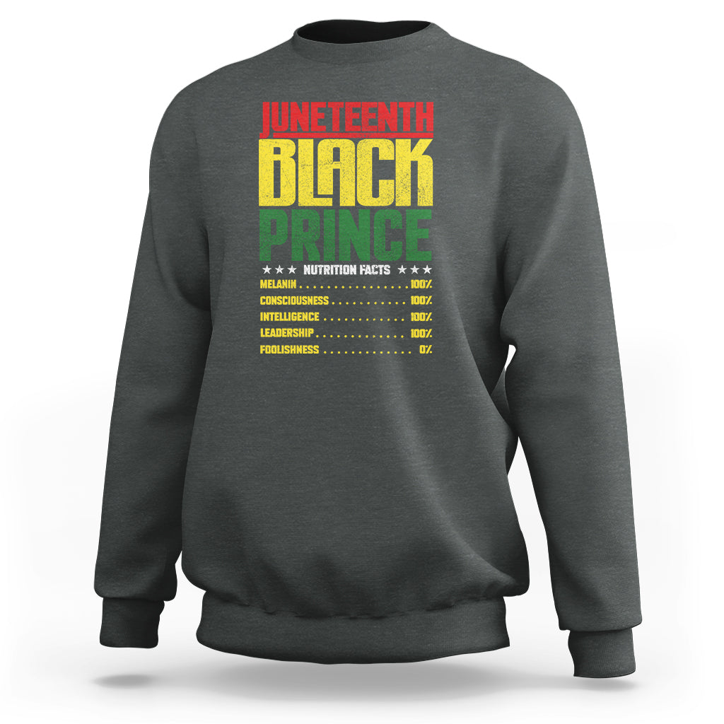 Juneteenth Black Prince Nutrition Facts Sweatshirt - Wonder Print Shop