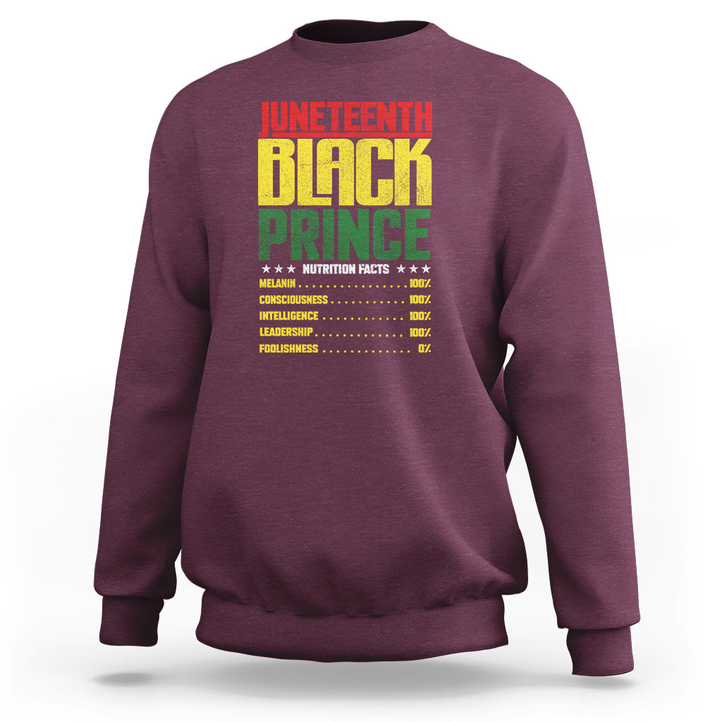Juneteenth Black Prince Nutrition Facts Sweatshirt - Wonder Print Shop